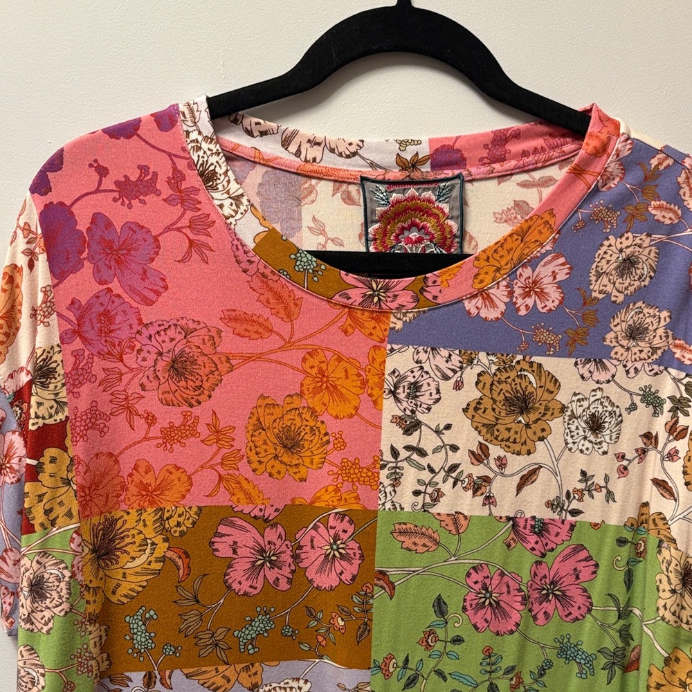 Johnny Was Multicolor Patchwork Short Sleeve Top - image 2
